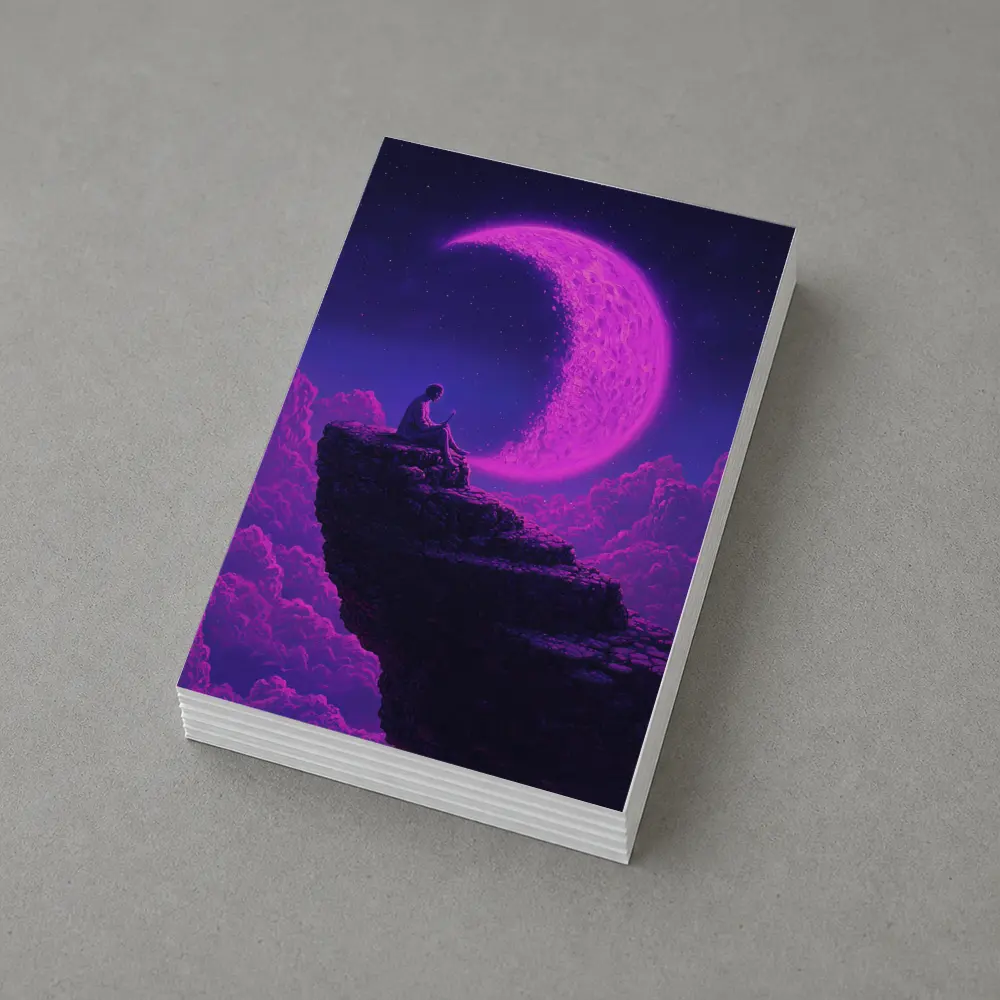 Person Sitting On Cliff Under Purple Moon – Postcards