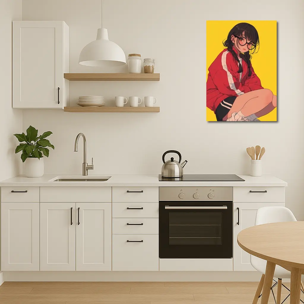 Anime Girl Red Jacket Yellow Background – Wall Art