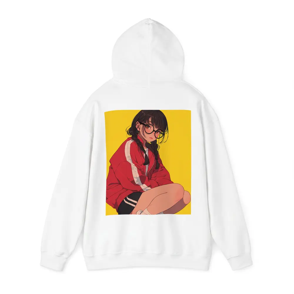 Anime Girl Red Jacket Yellow Background – Hoodies
