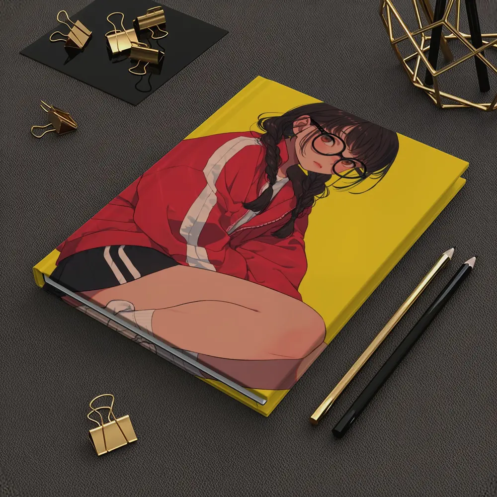 Anime Girl Red Jacket Yellow Background – Notebooks