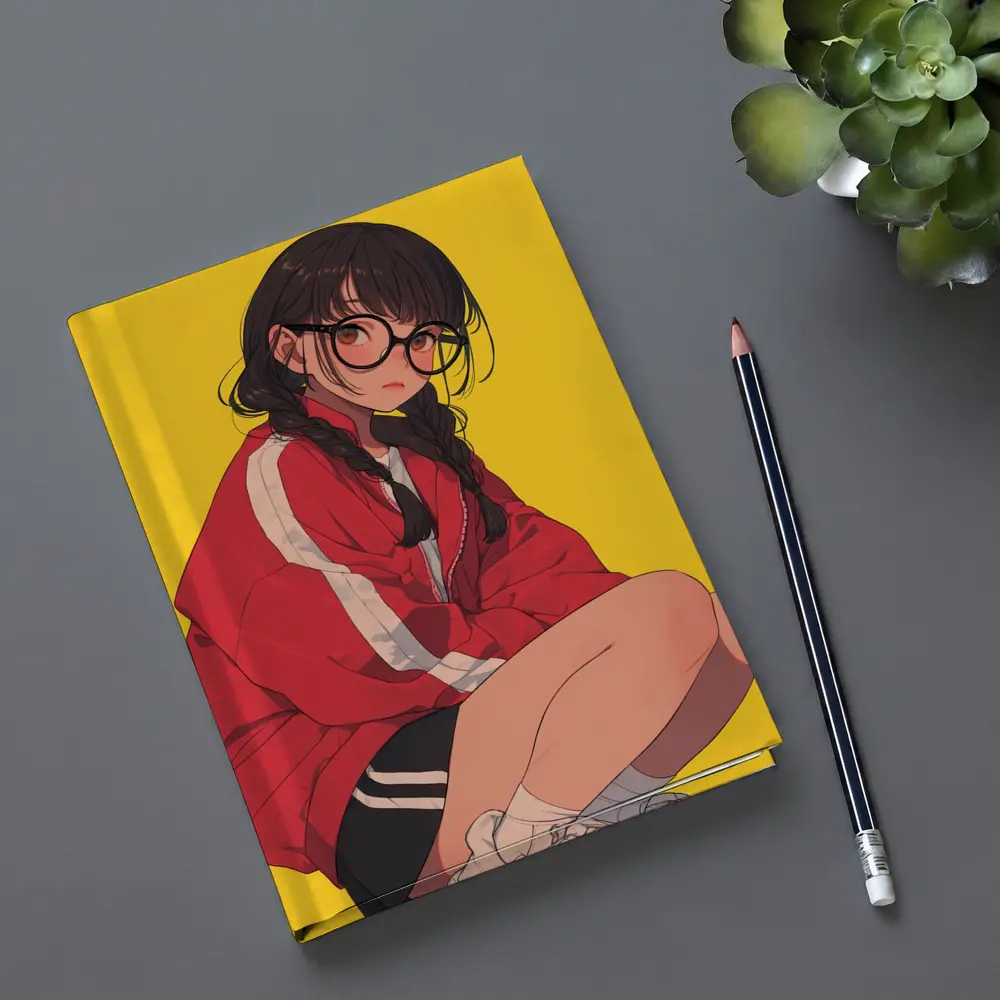Anime Girl Red Jacket Yellow Background – Notebooks