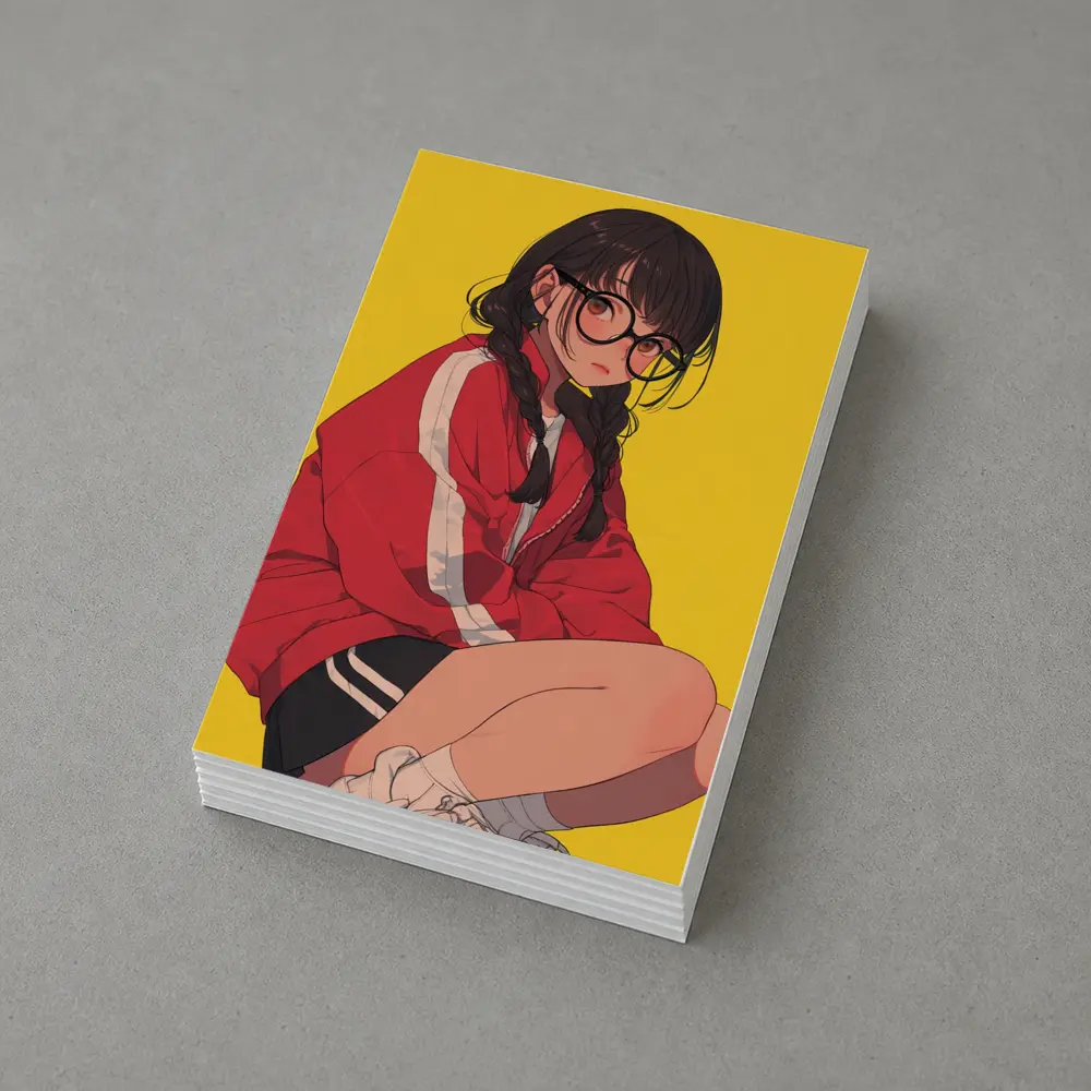 Anime Girl Red Jacket Yellow Background – Postcards