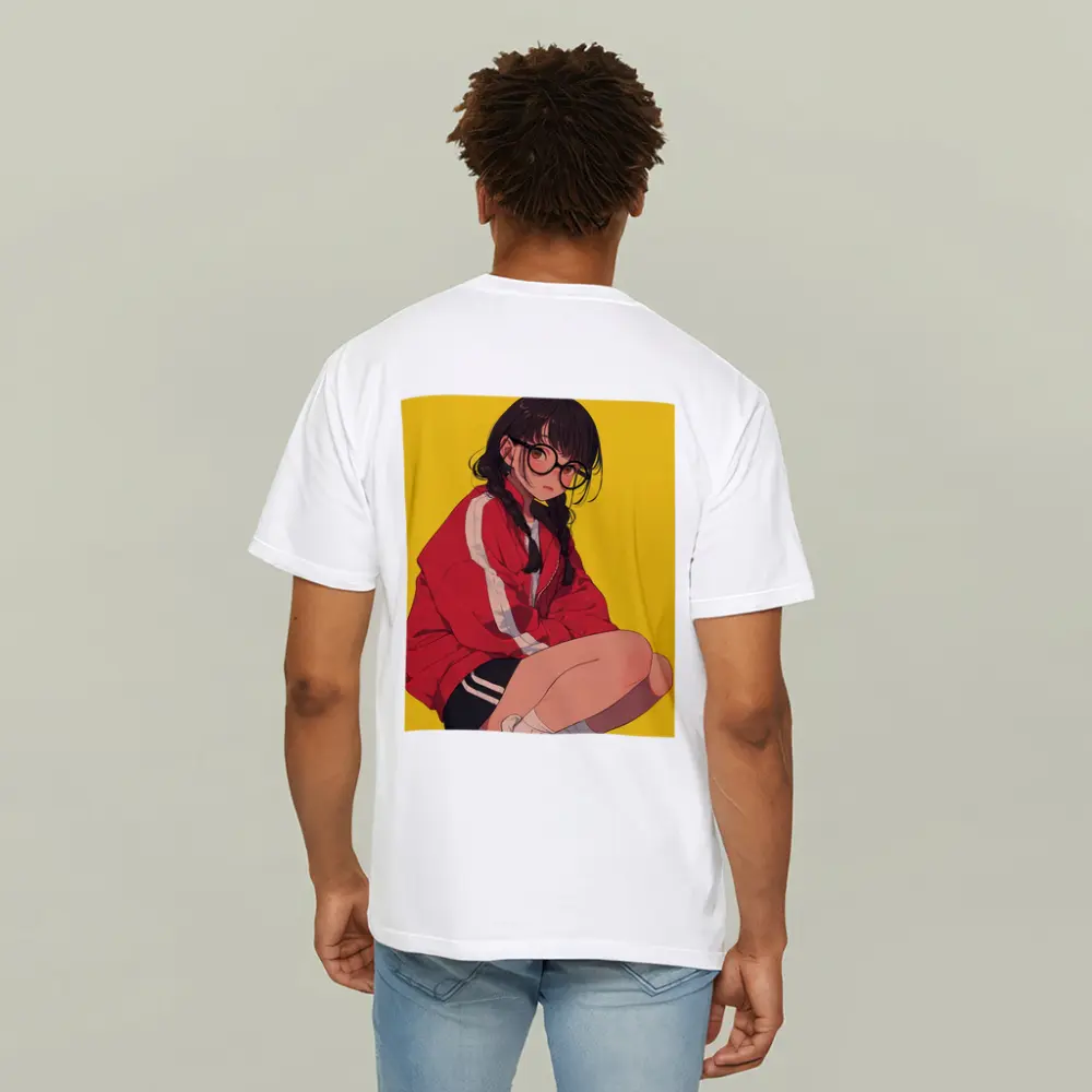 Anime Girl Red Jacket Yellow Background – T-Shirts