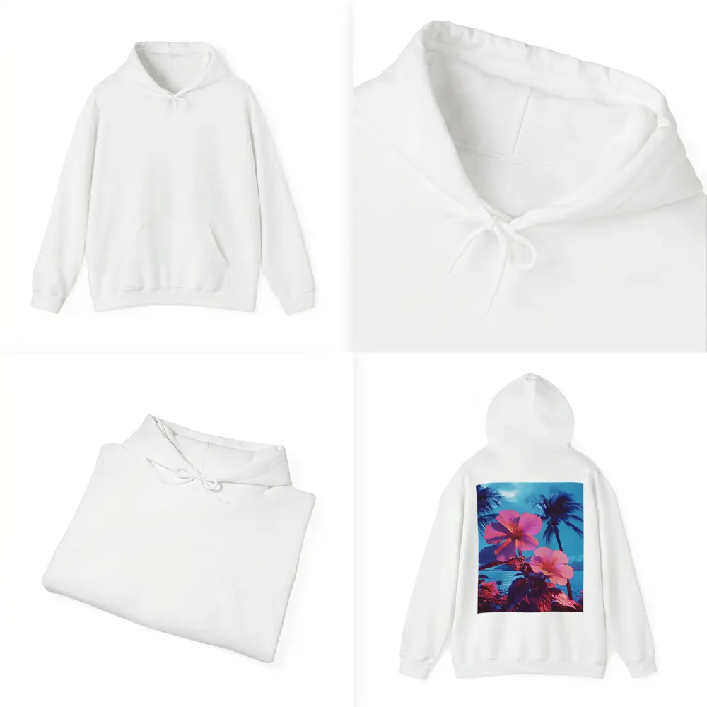 Pink Hibiscus Flowers Tropical Ocean Blue Sky – Hoodies