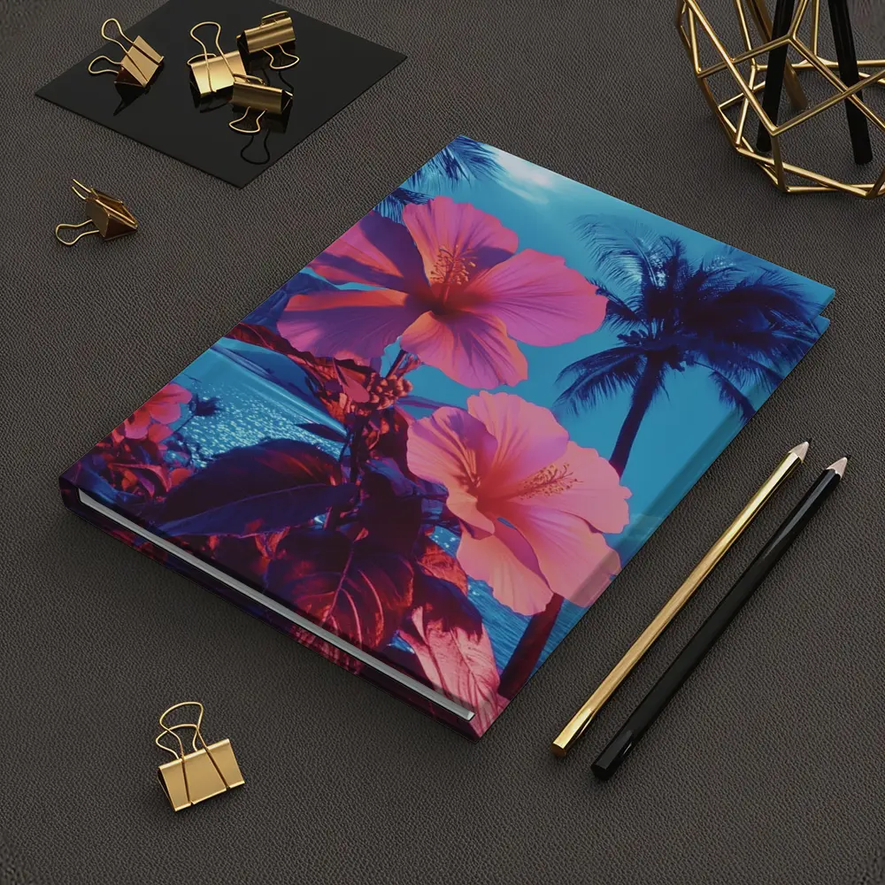 Pink Hibiscus Flowers Tropical Ocean Blue Sky – Notebooks