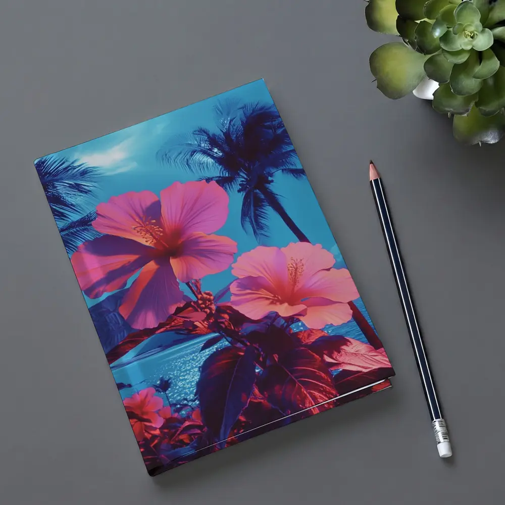 Pink Hibiscus Flowers Tropical Ocean Blue Sky – Notebooks