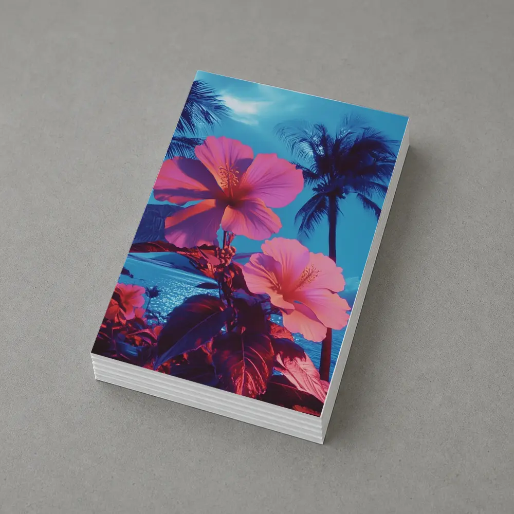 Pink Hibiscus Flowers Tropical Ocean Blue Sky – Postcards