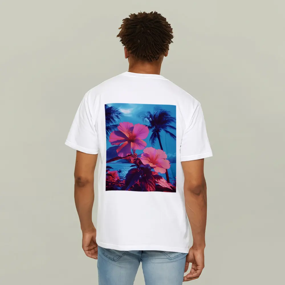 Pink Hibiscus Flowers Tropical Ocean Blue Sky – T-Shirts
