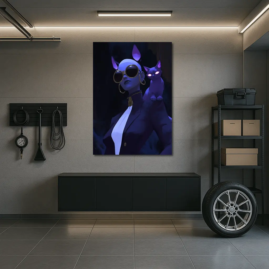 Cat Girl Dark Fantasy Portrait Neon Art – Wall Art