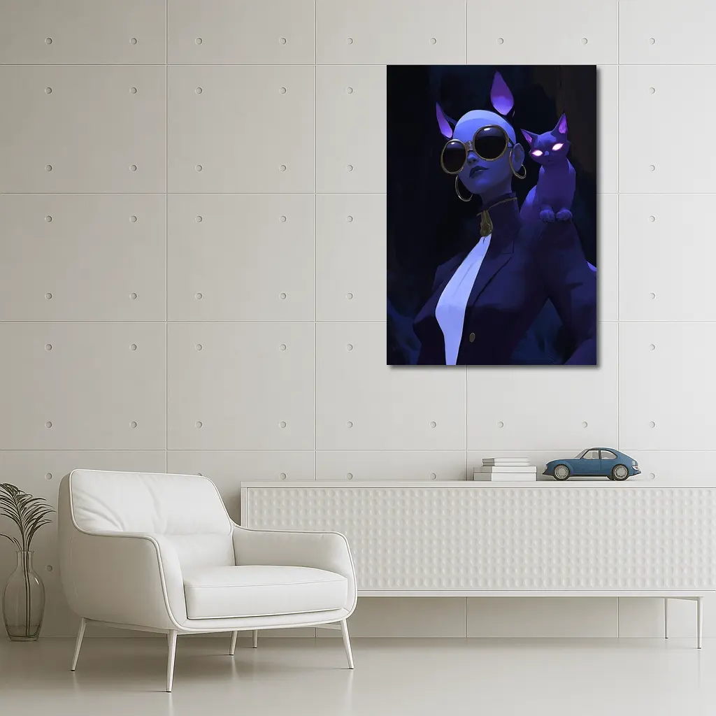 Cat Girl Dark Fantasy Portrait Neon Art – Wall Art