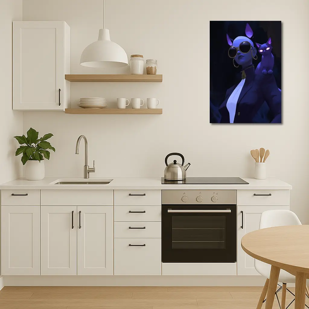 Cat Girl Dark Fantasy Portrait Neon Art – Wall Art