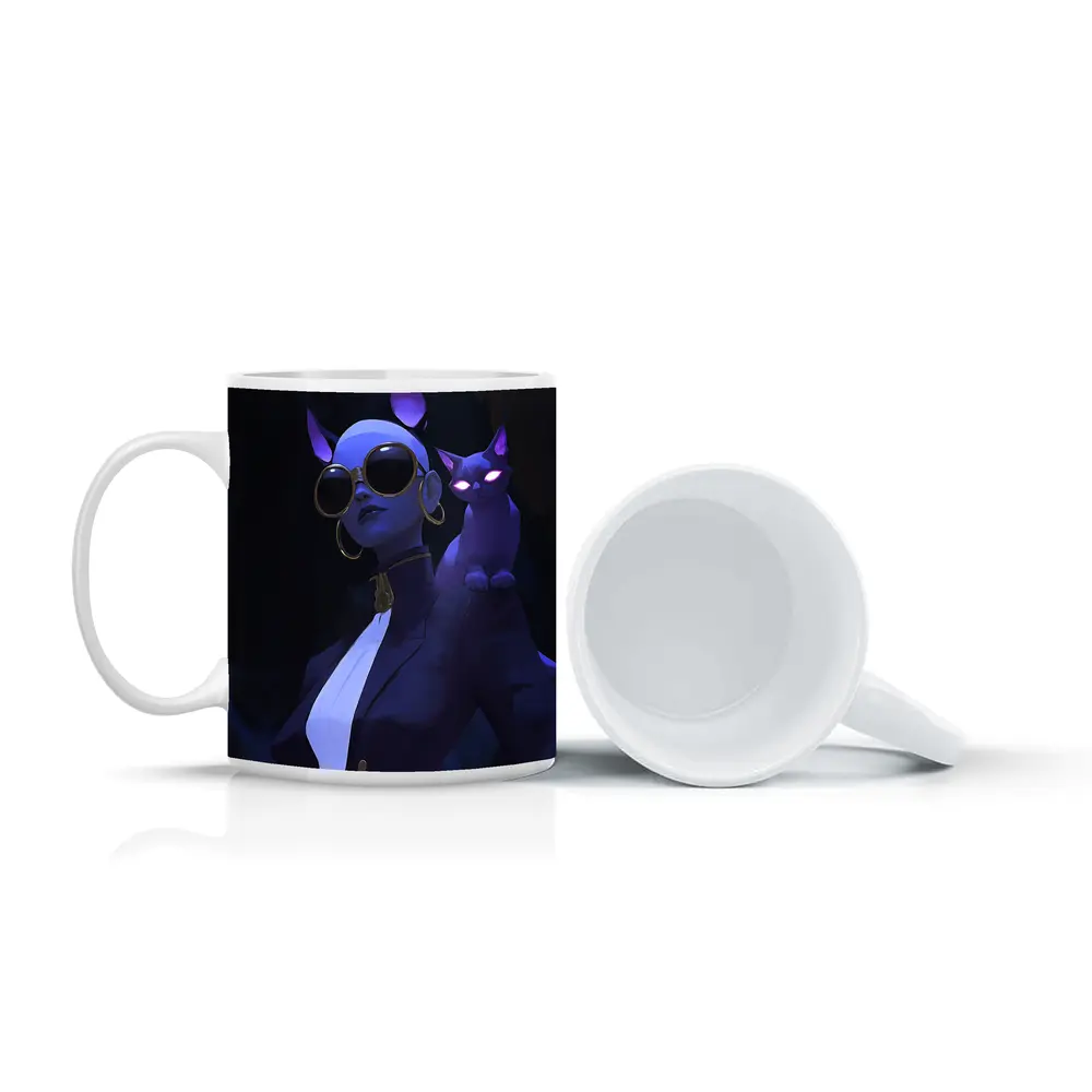 Cat Girl Dark Fantasy Portrait Neon Art – Mugs
