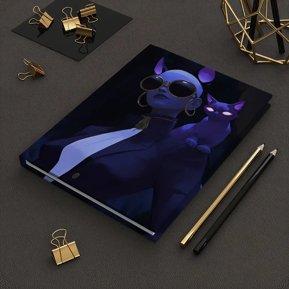Cat Girl Dark Fantasy Portrait Neon Art – Notebooks