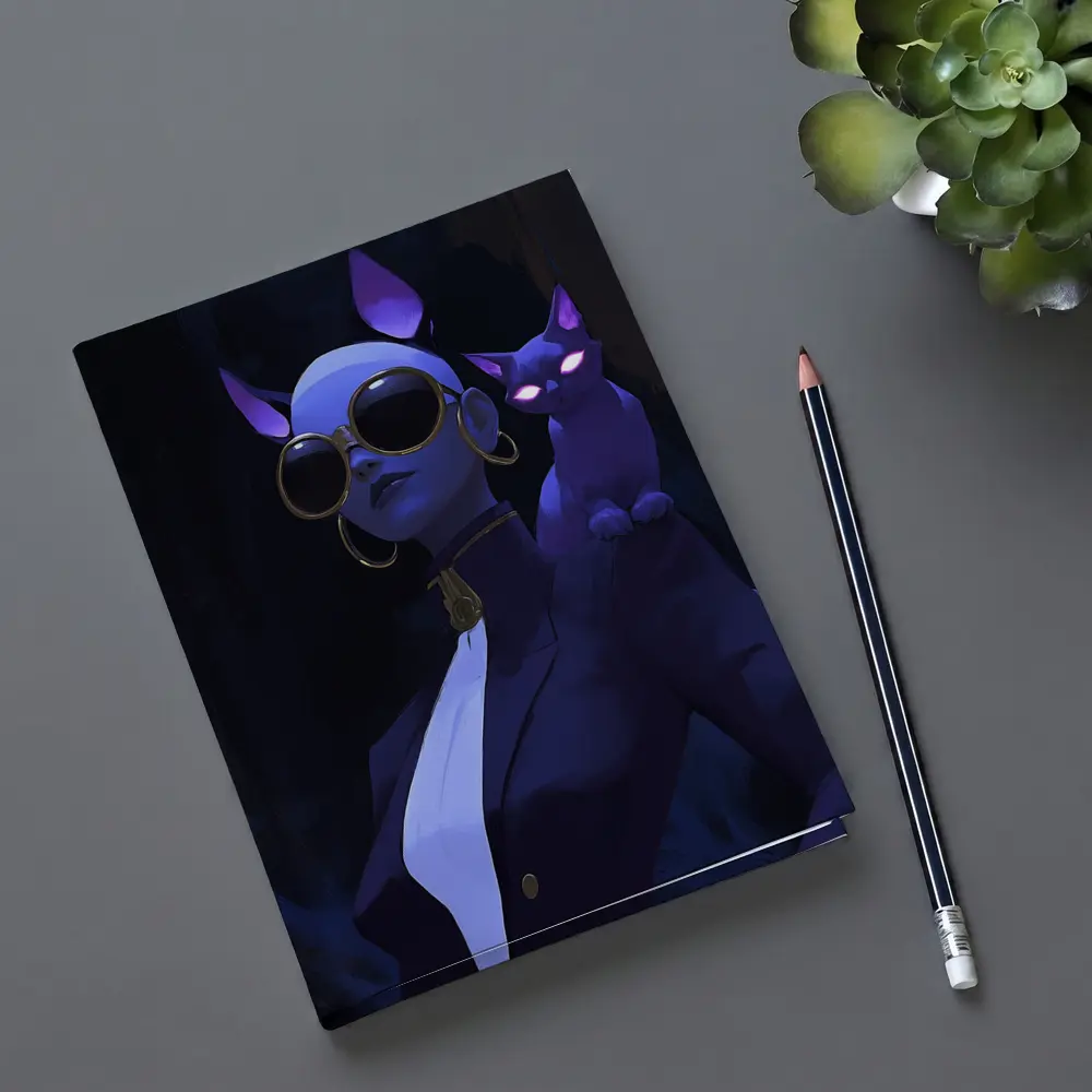 Cat Girl Dark Fantasy Portrait Neon Art – Notebooks