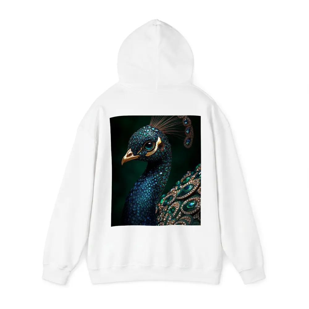 Jeweled Peacock Portrait Dark Green Background – Hoodies