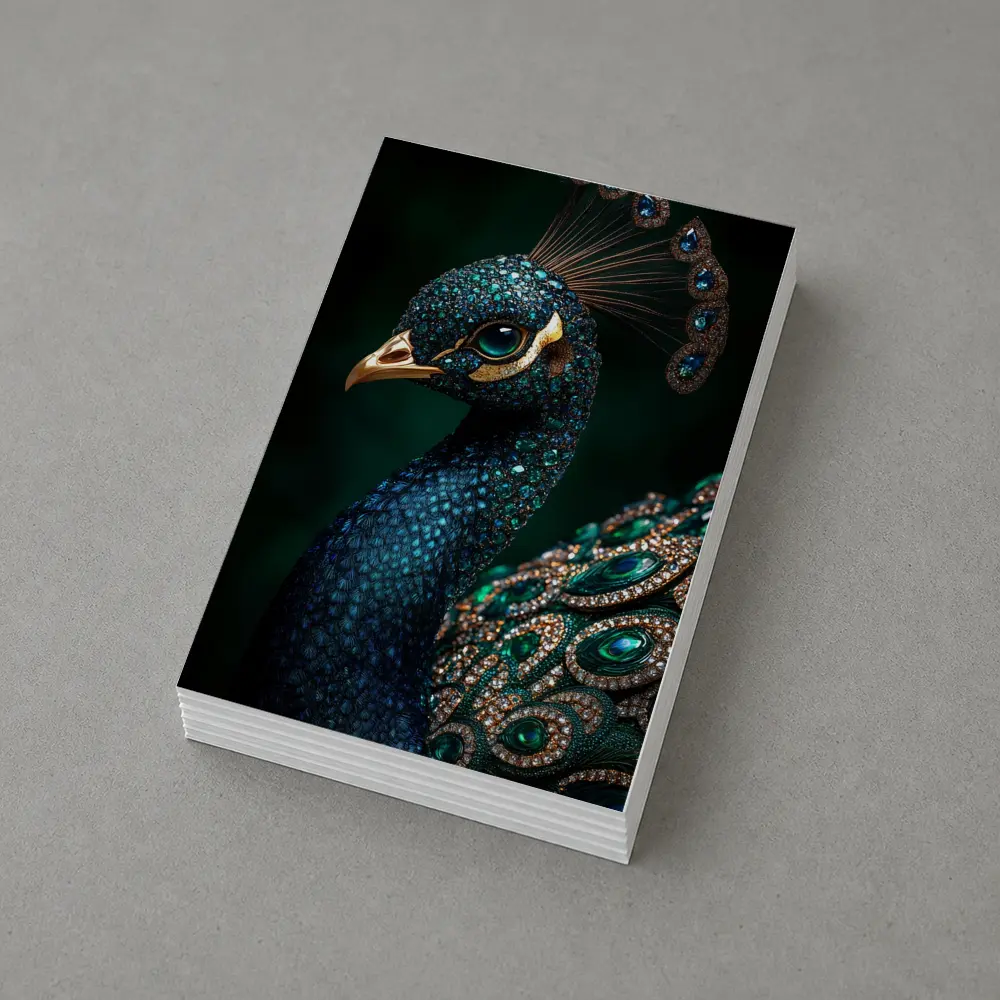 Jeweled Peacock Portrait Dark Green Background – Postcards