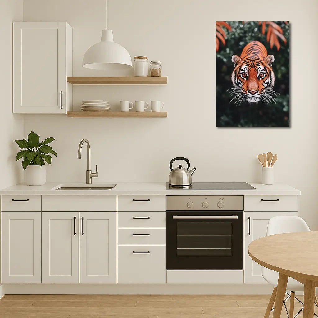 Bengal Tiger Face Green Jungle Foliage – Wall Art
