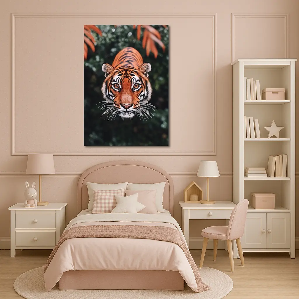 Bengal Tiger Face Green Jungle Foliage – Wall Art