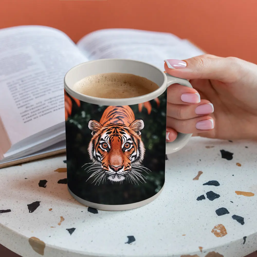 Bengal Tiger Face Green Jungle Foliage – Mugs