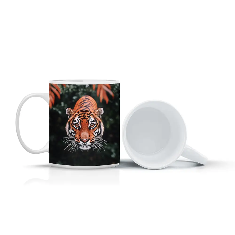 Bengal Tiger Face Green Jungle Foliage – Mugs
