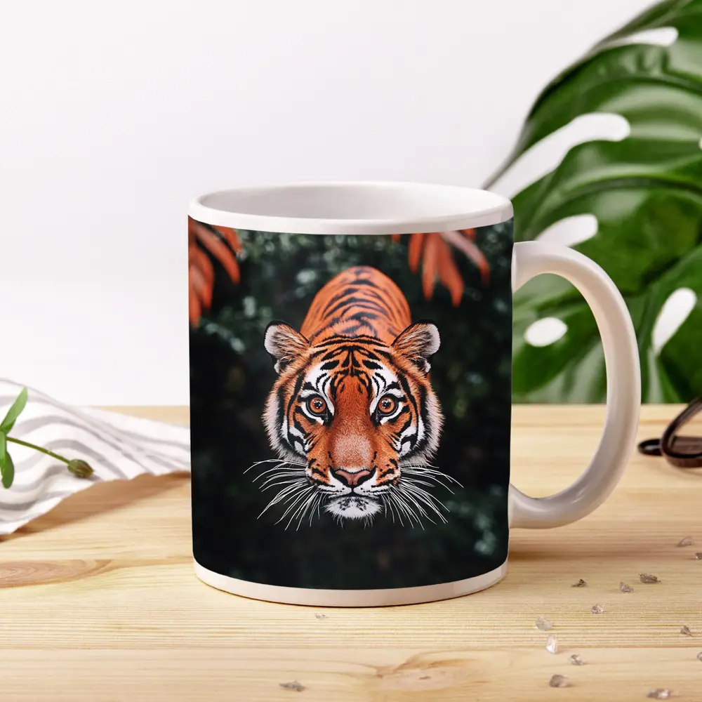 Bengal Tiger Face Green Jungle Foliage – Mugs