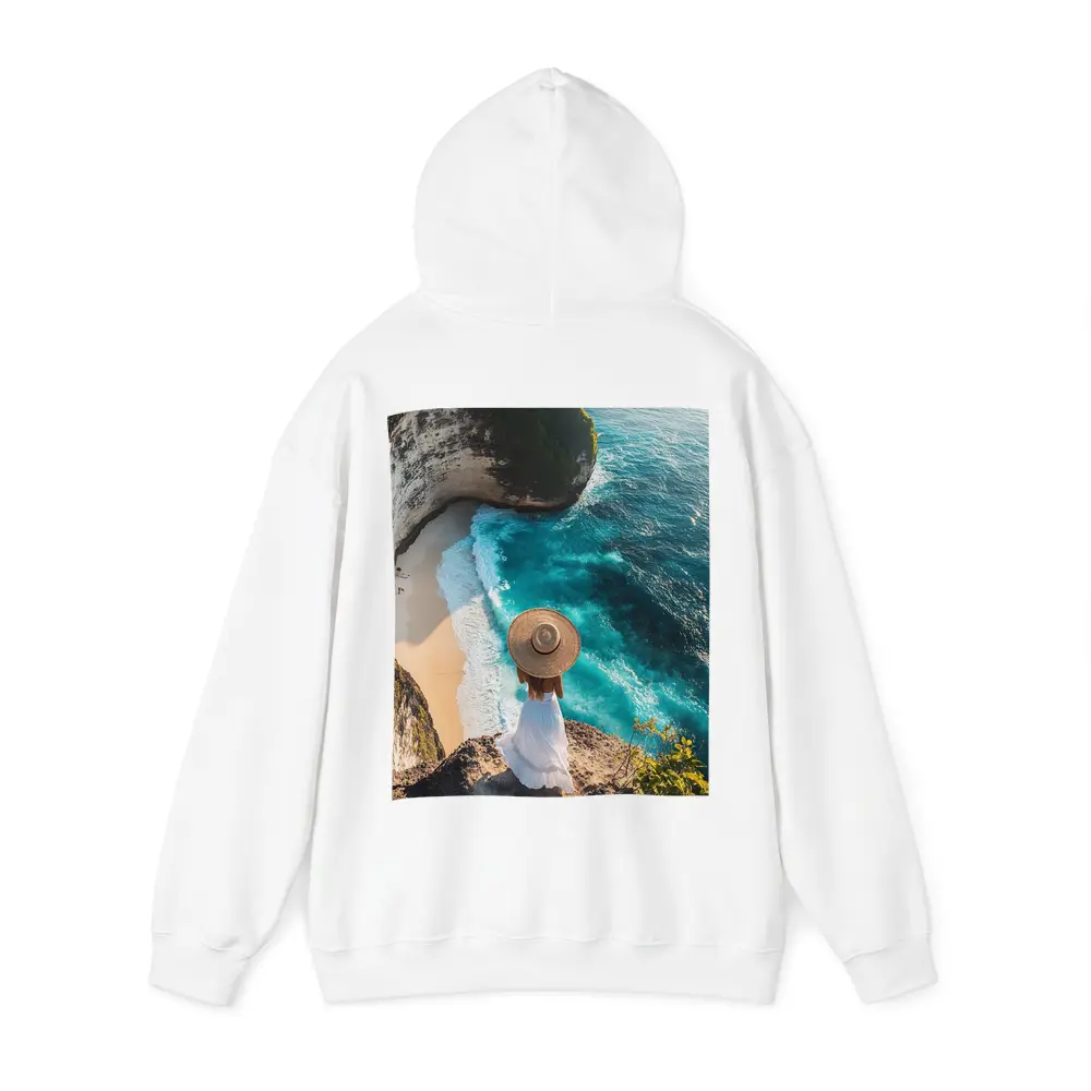 Woman Overlooking Turquoise Cliffside Beach Ocean – Hoodies