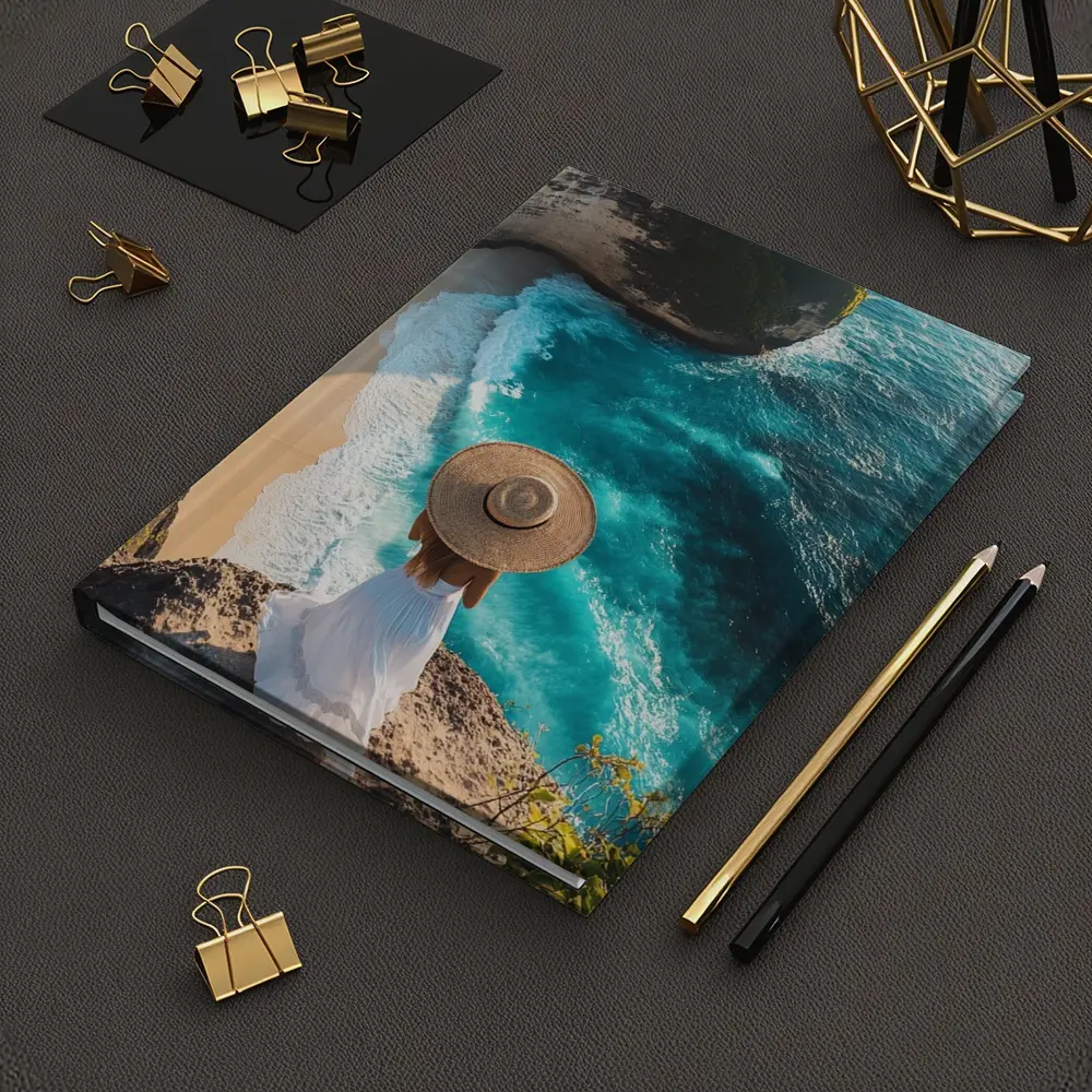 Woman Overlooking Turquoise Cliffside Beach Ocean – Notebooks