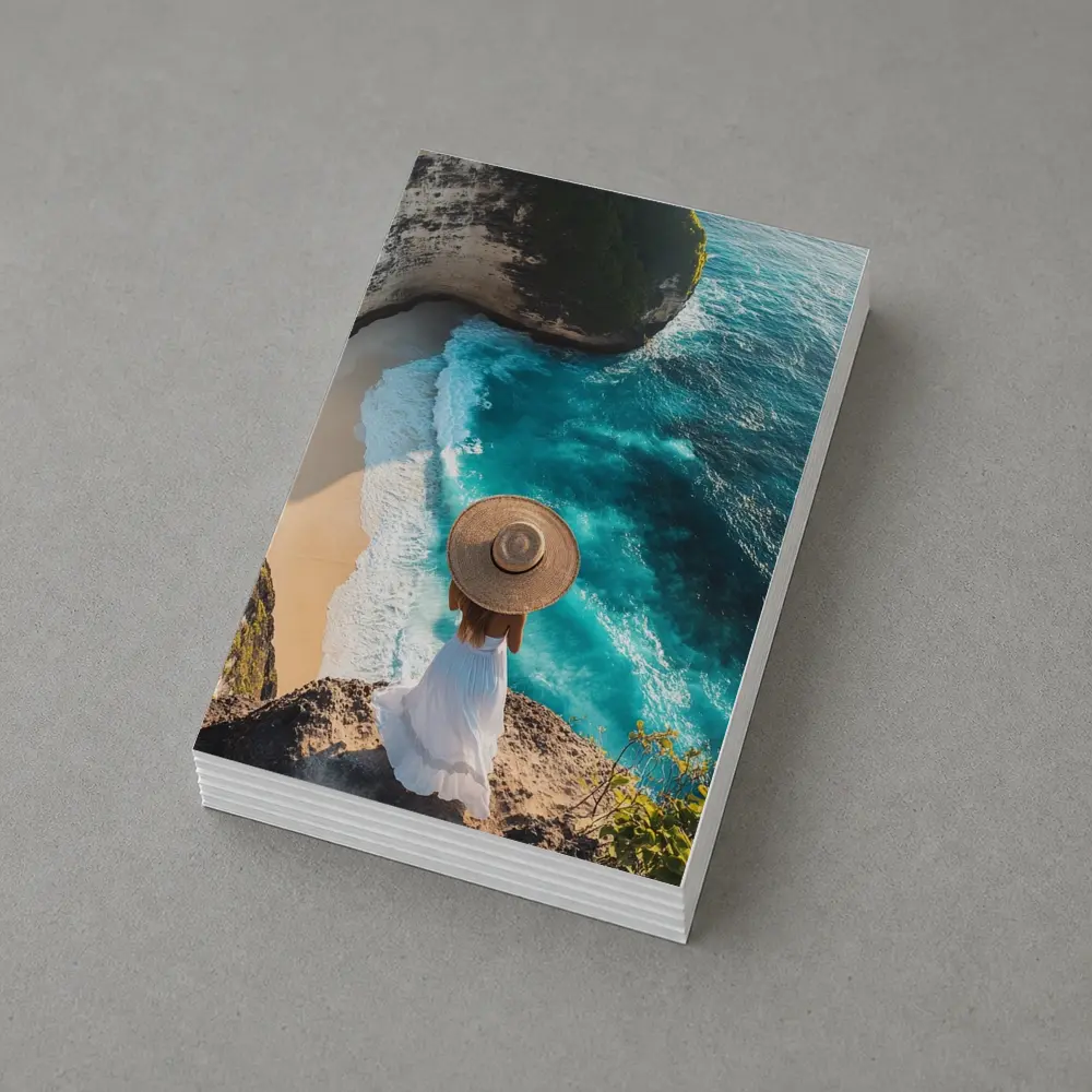 Woman Overlooking Turquoise Cliffside Beach Ocean – Postcards