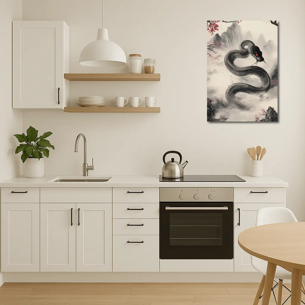 Black Snake Cherry Blossoms Japanese Ink Art – Wall Art