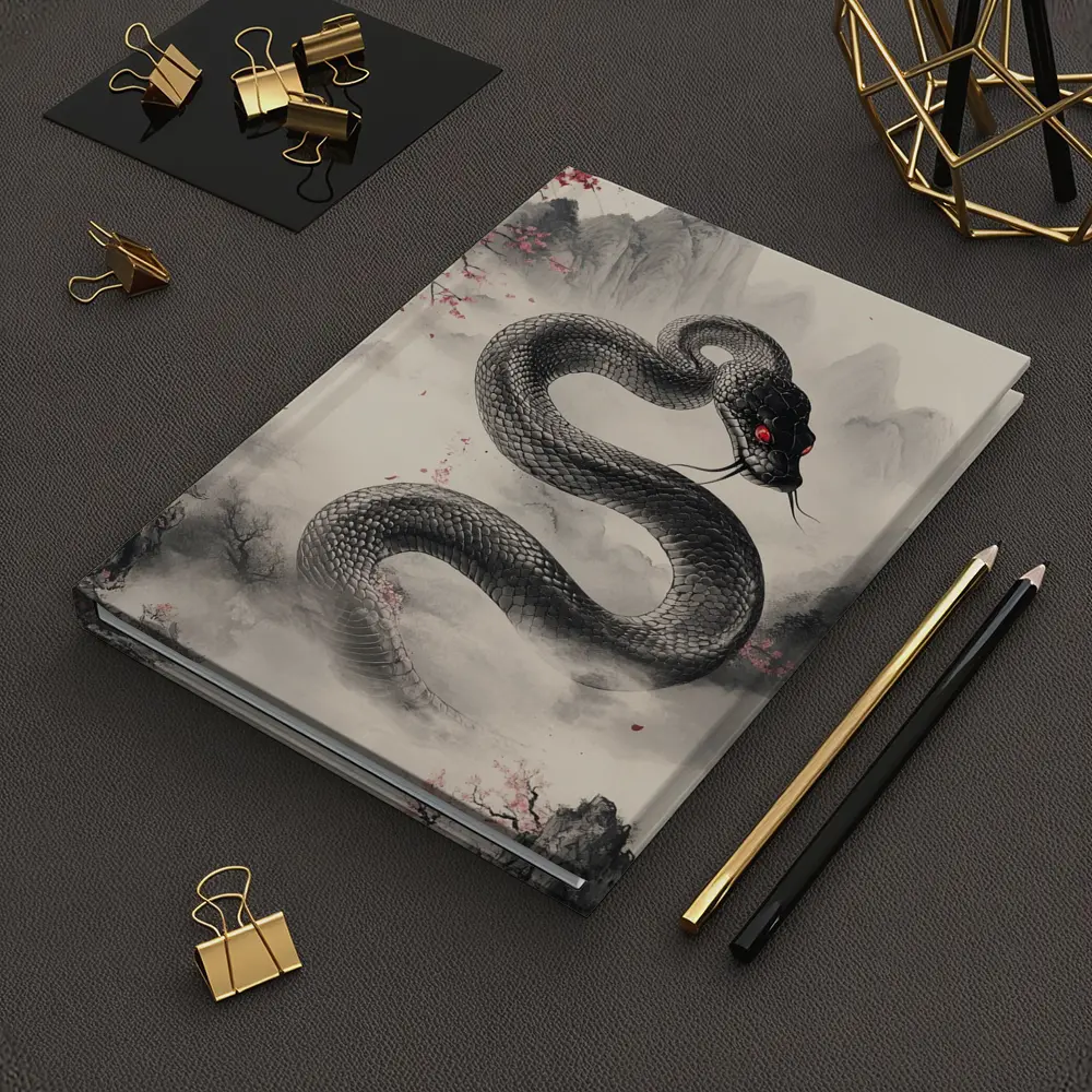 Black Snake Cherry Blossoms Japanese Ink Art – Notebooks