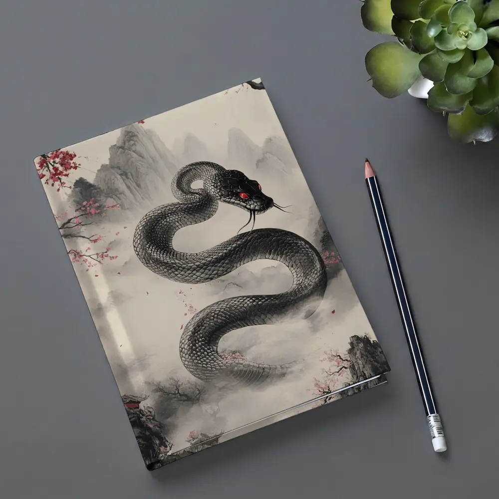 Black Snake Cherry Blossoms Japanese Ink Art – Notebooks