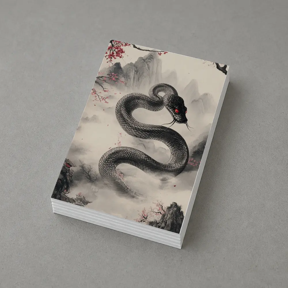 Black Snake Cherry Blossoms Japanese Ink Art – Postcards