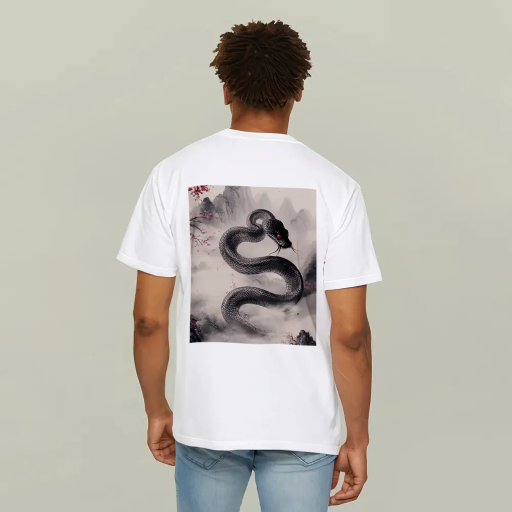 Black Snake Cherry Blossoms Japanese Ink Art – T-Shirts