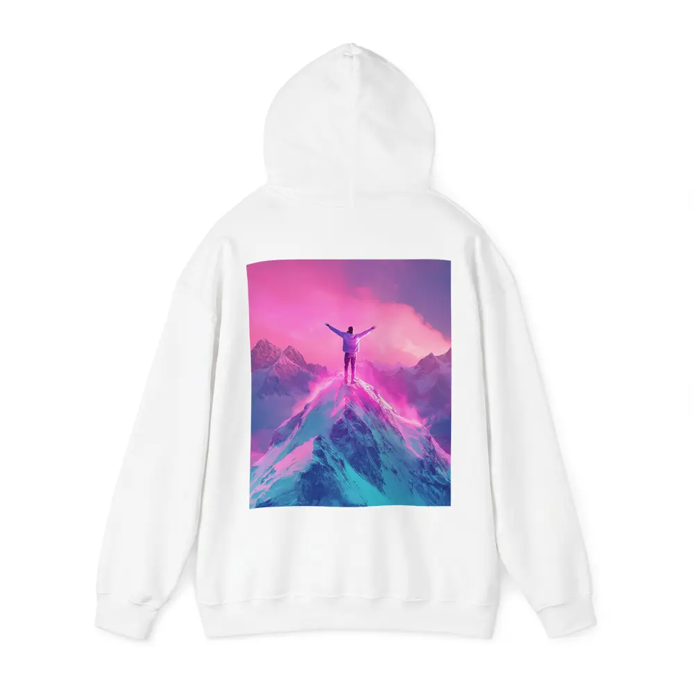 Man On Mountain Peak Neon Pink Sky – Hoodies