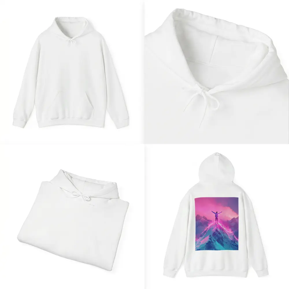 Man On Mountain Peak Neon Pink Sky – Hoodies