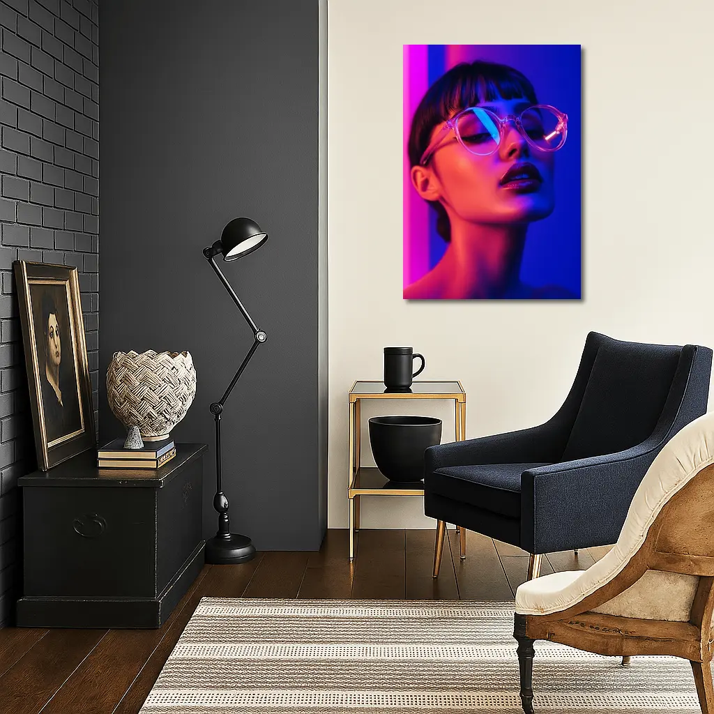 Woman Neon Lights Blue Pink Portrait – Wall Art