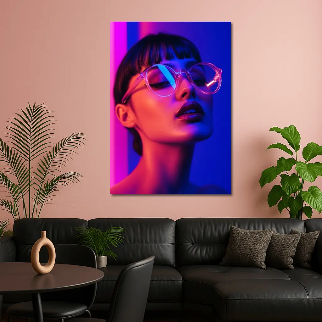 Woman Neon Lights Blue Pink Portrait – Wall Art