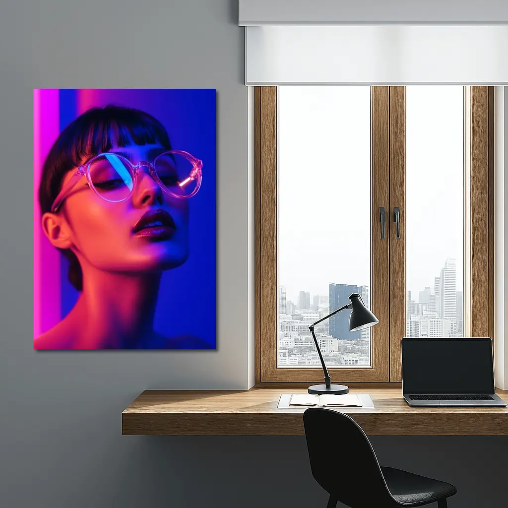 Woman Neon Lights Blue Pink Portrait – Wall Art