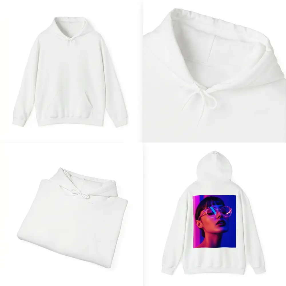 Woman Neon Lights Blue Pink Portrait – Hoodies