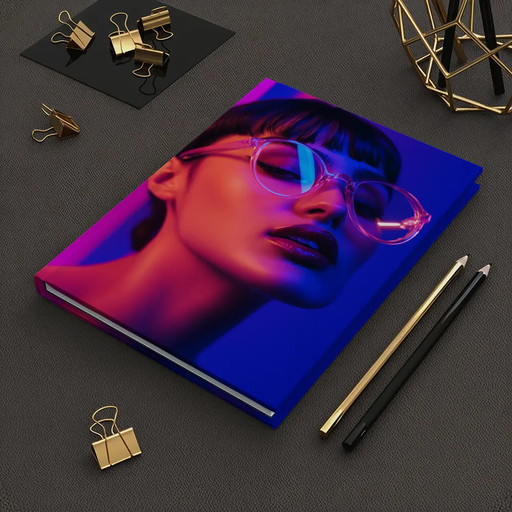 Woman Neon Lights Blue Pink Portrait – Notebooks