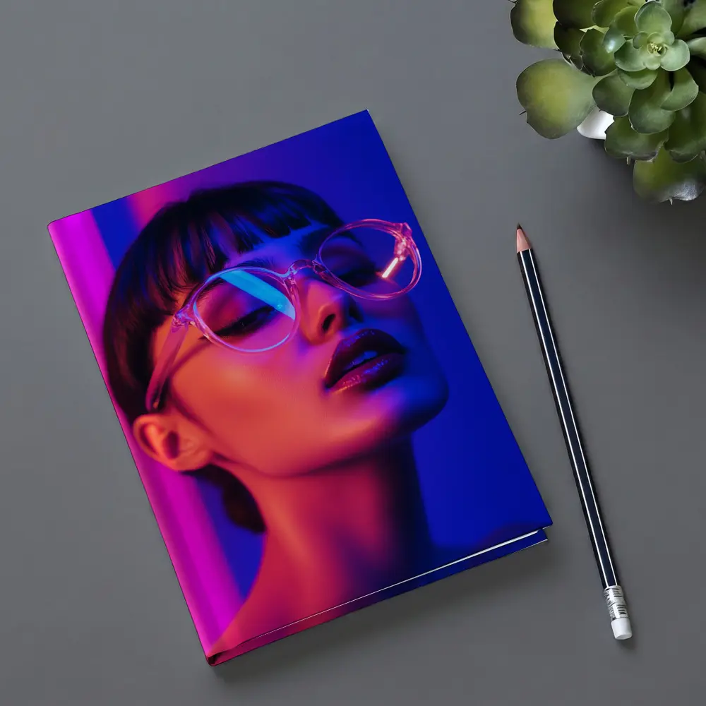 Woman Neon Lights Blue Pink Portrait – Notebooks