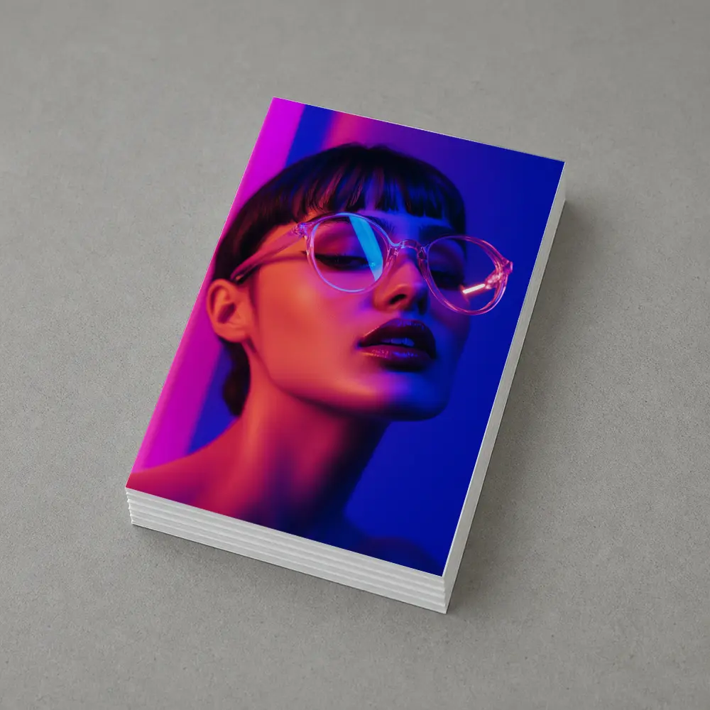 Woman Neon Lights Blue Pink Portrait – Postcards