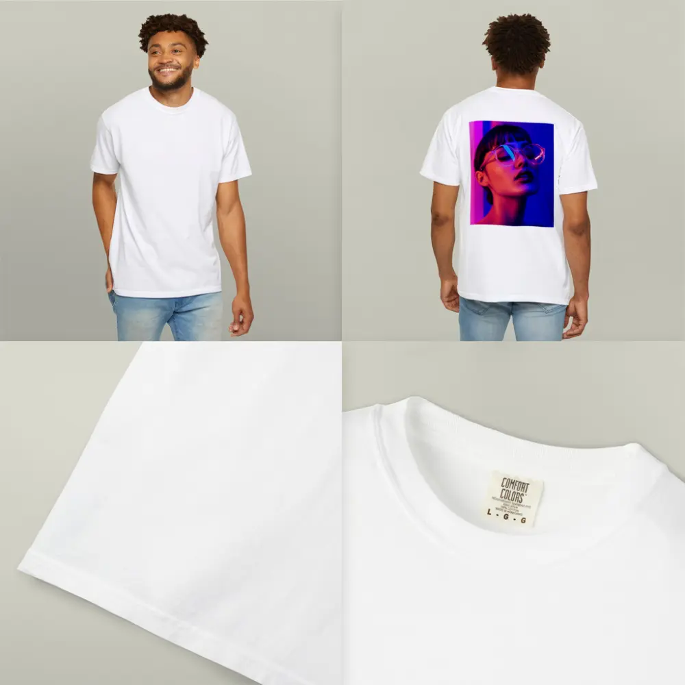 Woman Neon Lights Blue Pink Portrait – T-Shirts