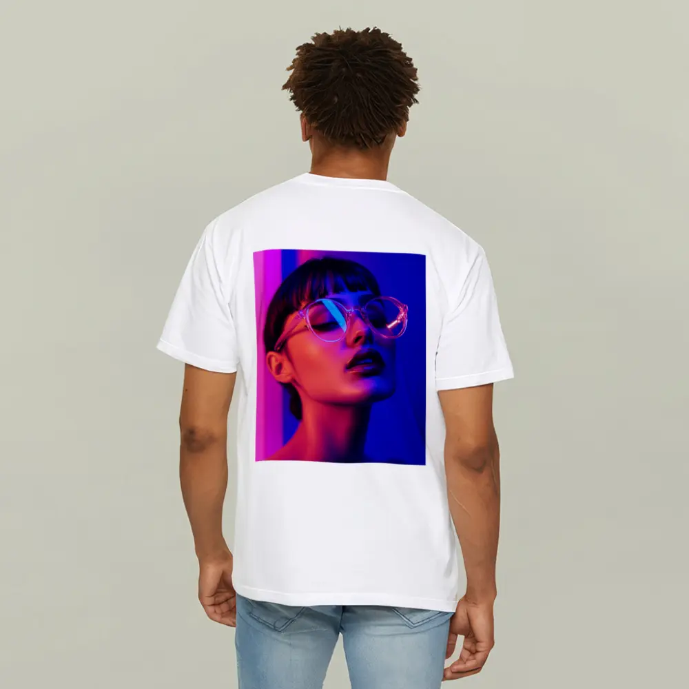 Woman Neon Lights Blue Pink Portrait – T-Shirts