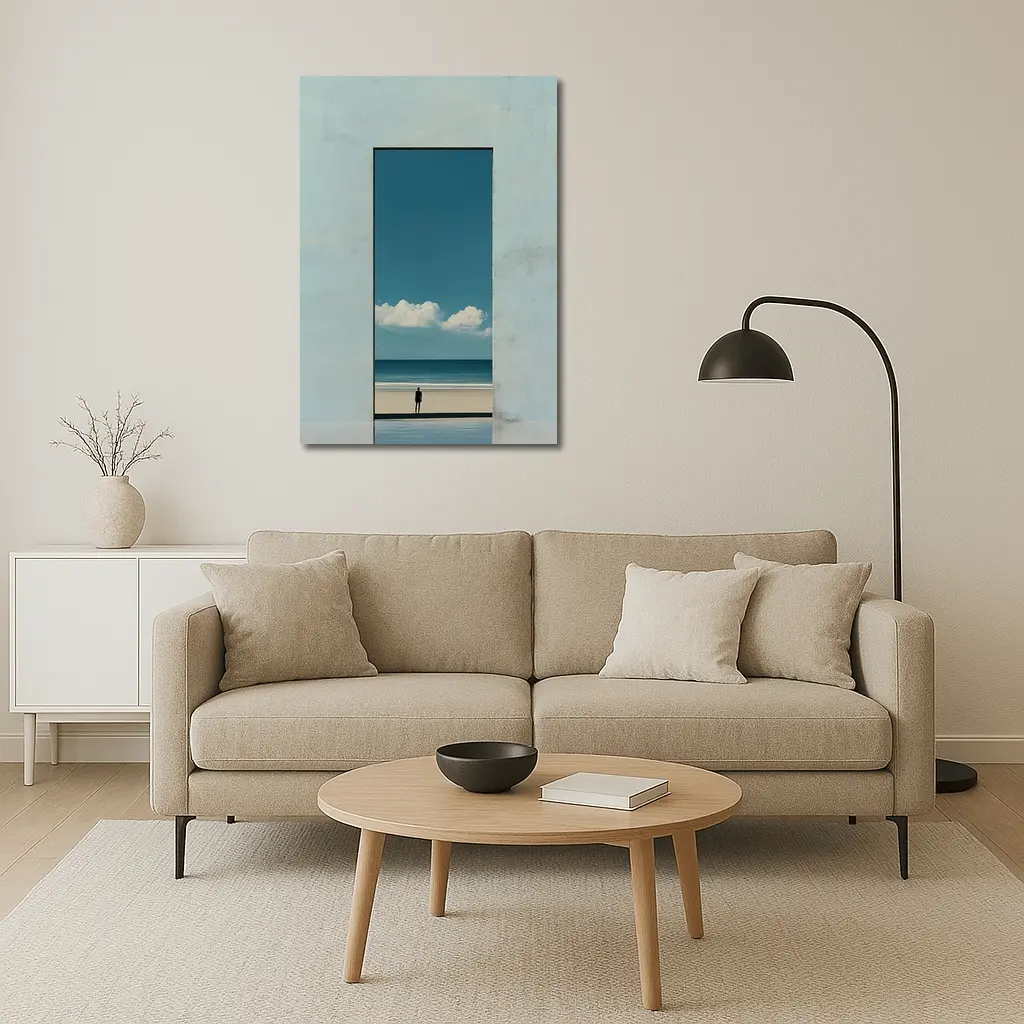 Lone Figure Ocean View Minimalist Blue Art – Wall Art