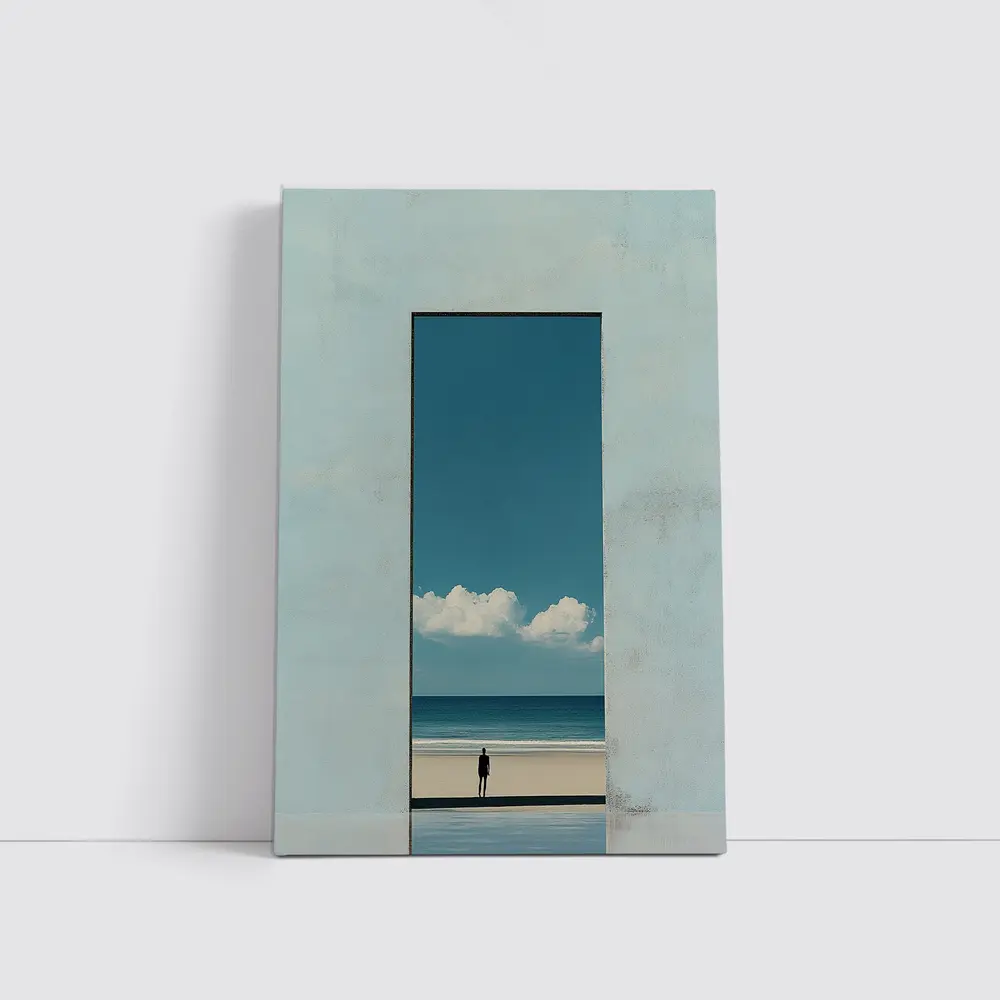 Lone Figure Ocean View Minimalist Blue Art – Wall Art