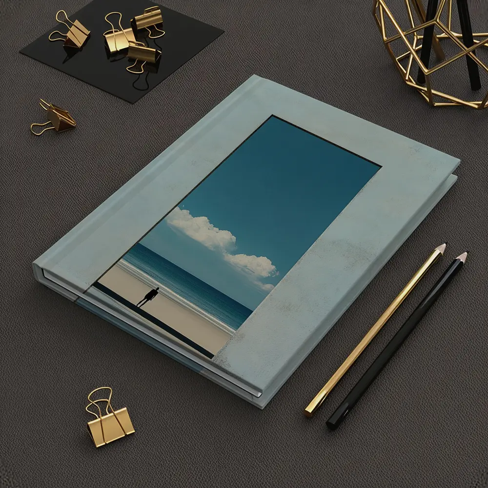 Lone Figure Ocean View Minimalist Blue Art – Notebooks
