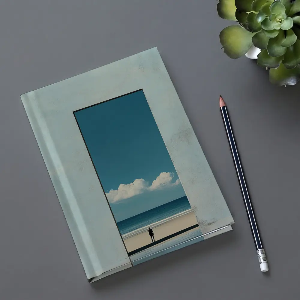 Lone Figure Ocean View Minimalist Blue Art – Notebooks