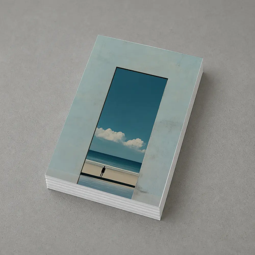 Lone Figure Ocean View Minimalist Blue Art – Postcards