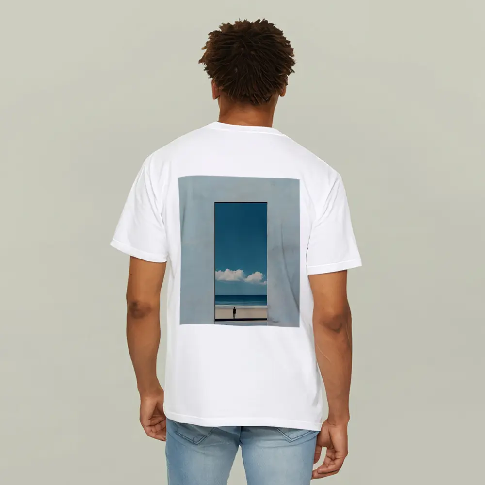 Lone Figure Ocean View Minimalist Blue Art – T-Shirts